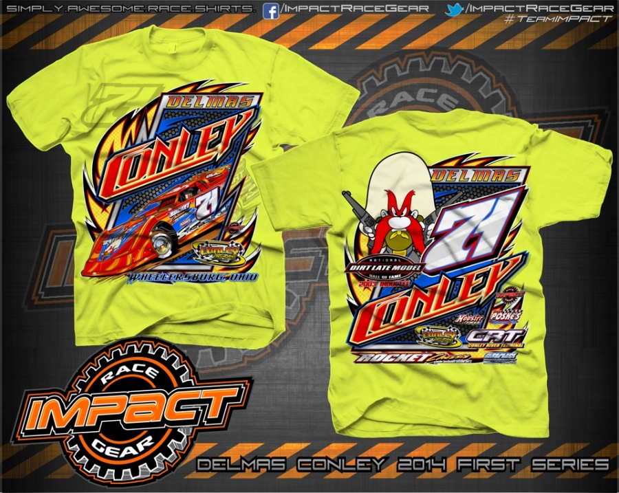 Delmas Conley FIRST Series 2014 Dirt Late Model Shirt Safety Green ...