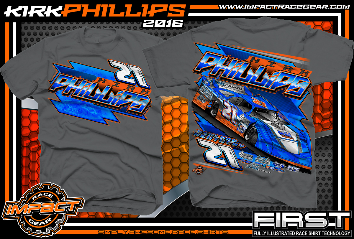 Kirk Phillips Dirt Late Model Shirt 2016 charcoal - Impact RaceGear