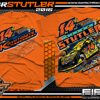 Tyler Stutler Crate Late Models Dirt Track Racing Shirt 2016 Safety Orange