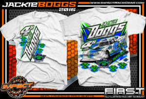 Jackie Boggs Dirt Late Model Racing t shirt Gator 50 Portsmouth Raceway Park 2016 White