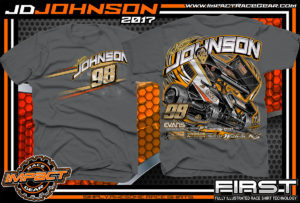 JD Johnson World of Outlaws Sprint Car Dirt Track Racing T-Shirts Charcoal