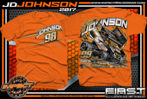 JD Johnson World of Outlaws Sprint Car Dirt Track Racing T-Shirts Orange