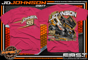 JD Johnson World of Outlaws Sprint Car Dirt Track Racing T-Shirts Pink