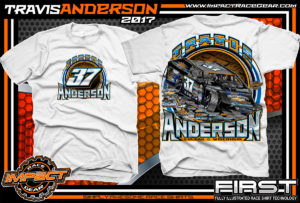 Travis Anderson WISSOTA Modified Dirt Track Racing T-Shirts White