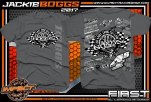 Jackie Boggs 30 years of Racing Dirt Late Model Racing Shirts Charcoal