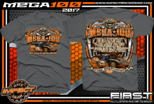 Mega 100 Modified Event T-Shirt Dirt Track Modified Racing Shirts Charcoal