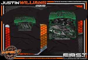 Justin Williams Skulls Dirt Track Racing T Shirt World of Outlaws Late Model Shirts WoO Black