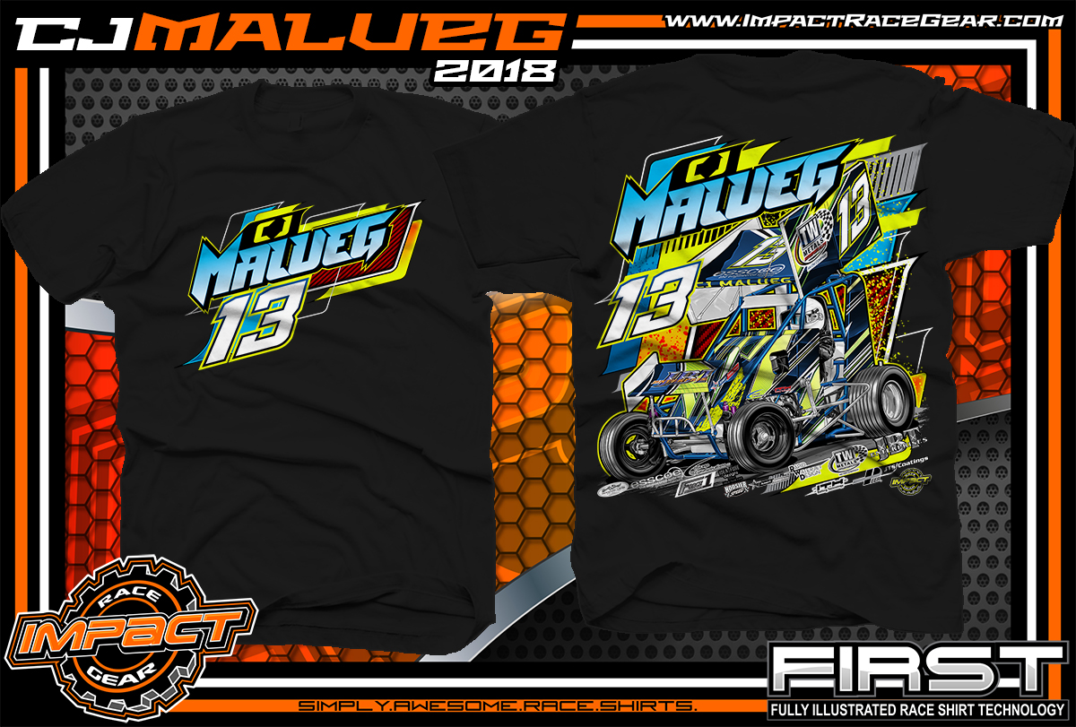 CJ Malueg Open Wheel Sprint Car Racing T-Shirts Black - Impact RaceGear