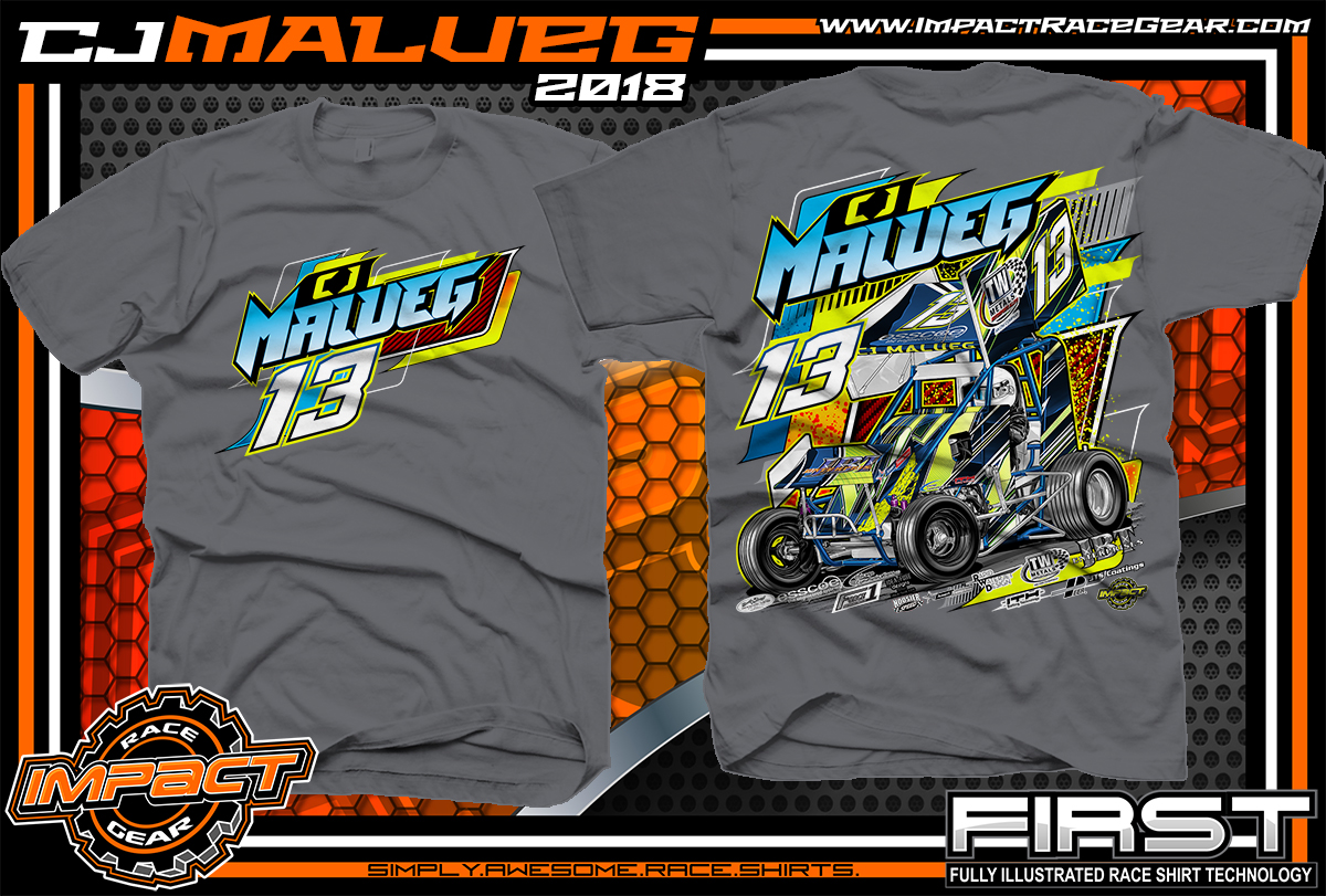 CJ Malueg Open Wheel Sprint Car Racing T-Shirts Charcoal - Impact RaceGear