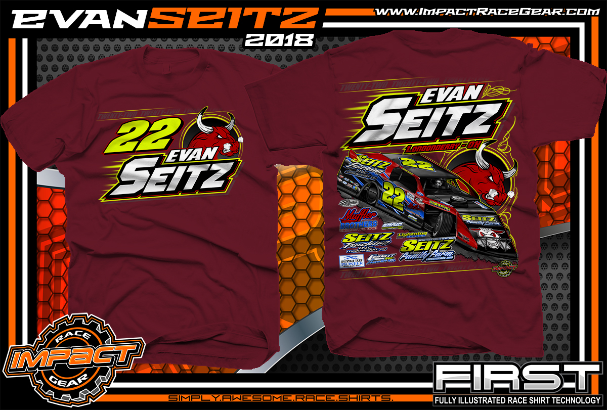 Evan Seitz Ohio UMP Modified Dirt Track Racing T-Shirts Maroon - Impact ...