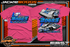 Jackie Boggs Last True Outlaw Lucas Oil Dirt Late Model World of Outlaws WOO Kentucky Dirt Late Model Shirts Neon Pink