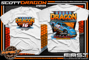 SCott Dragon American Canadian Tour Asphalt Late Model Racing Shirts Vermont White